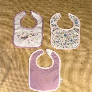 Floral and Butterfly Baby Bib Set - Pink and White